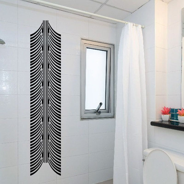 Black tire tread wall decal with two vertical curved stripes design