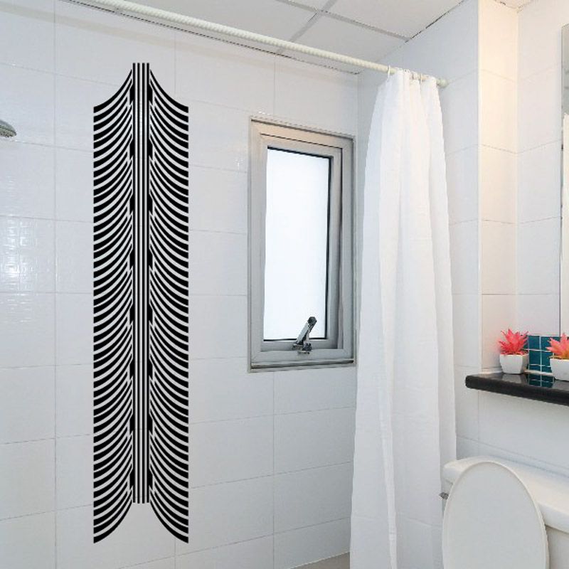 Black tire tread wall decal with two vertical curved stripes design