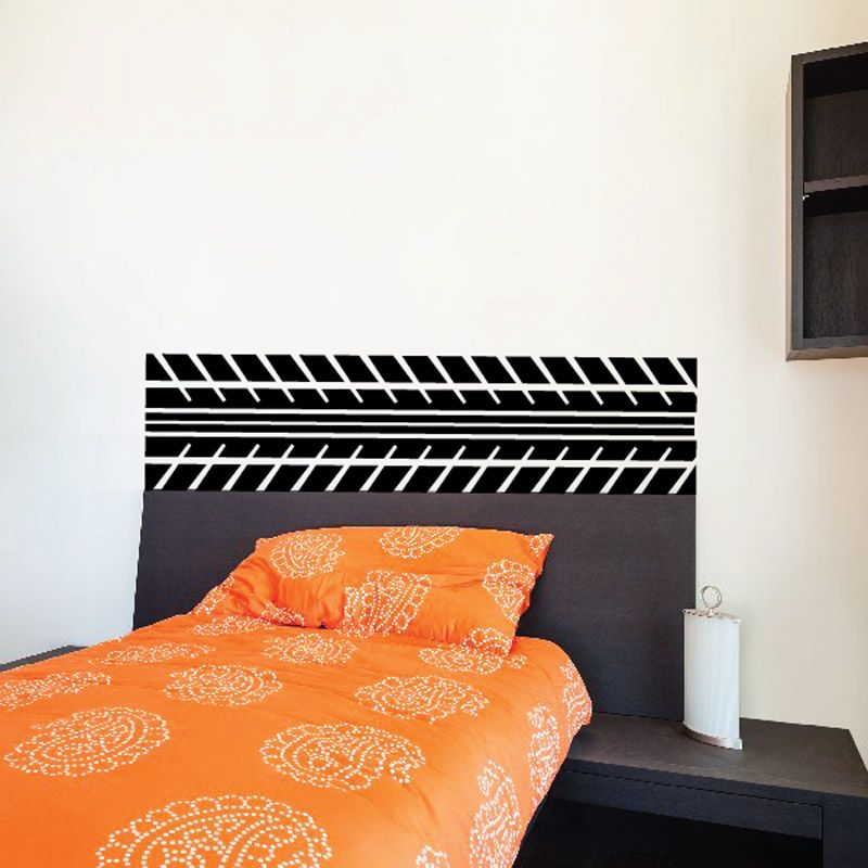 Tire tread wall decal with black and white striped pattern