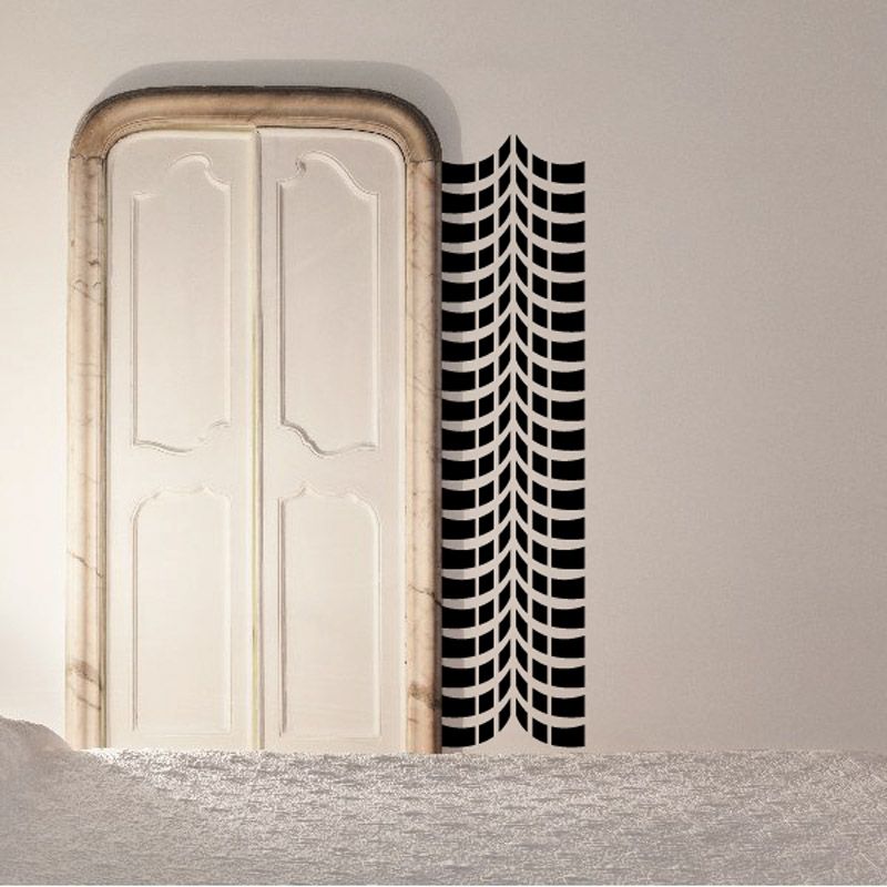 Tire tread wall decal, black vinyl with repeating curved tread lines, vertical strip