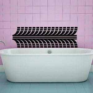 Tire tread wall decal with black horizontal tire-track stripes and curved grooves