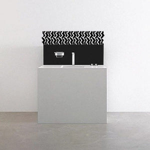 Tire tread vinyl wall decal with black repeating tire-pattern stripes