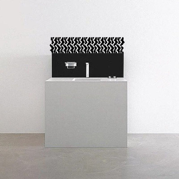 Tire tread vinyl wall decal with black repeating tire-pattern stripes