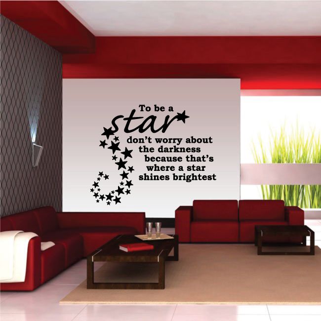 Star wall decal with quote text and star graphic, black on light background