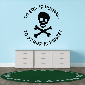 Pirate skull and crossbones wall decal with circular text, black on light background