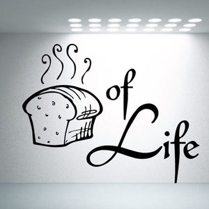 Vinyl wall decal with toast and 'Life' quote in black line art
