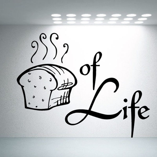 Vinyl wall decal with toast and 'Life' quote in black line art