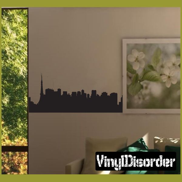 Tokyo Japan wall decal, black city skyline silhouette