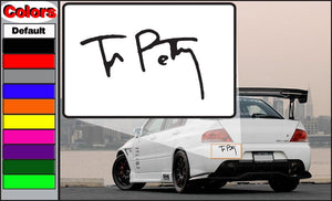 Tom Petty signature vinyl decal in black script on white backing
