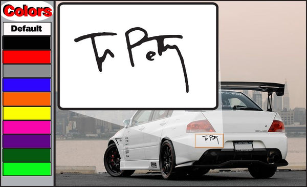 Tom Petty signature vinyl decal in black script on white backing