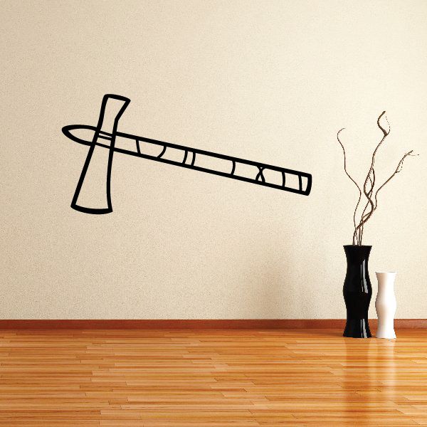Black tomahawk wall decal with long handle and smoke lines