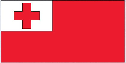 Rectangular Tonga flag sticker with red field and white canton featuring a red cross