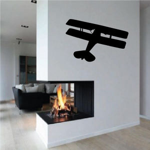Biplane airplane wall decal, black silhouette