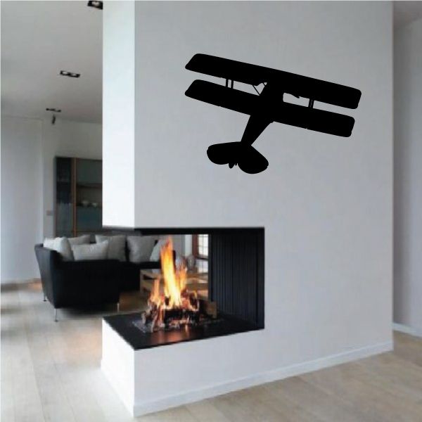 Biplane airplane wall decal, black silhouette