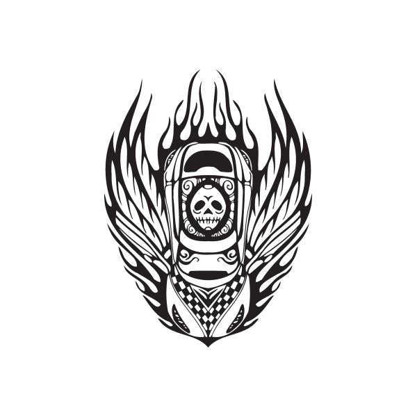 Car flames decal with skull face graphic