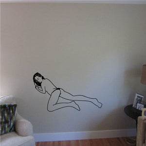 Topless woman lying down wall decal with black outline