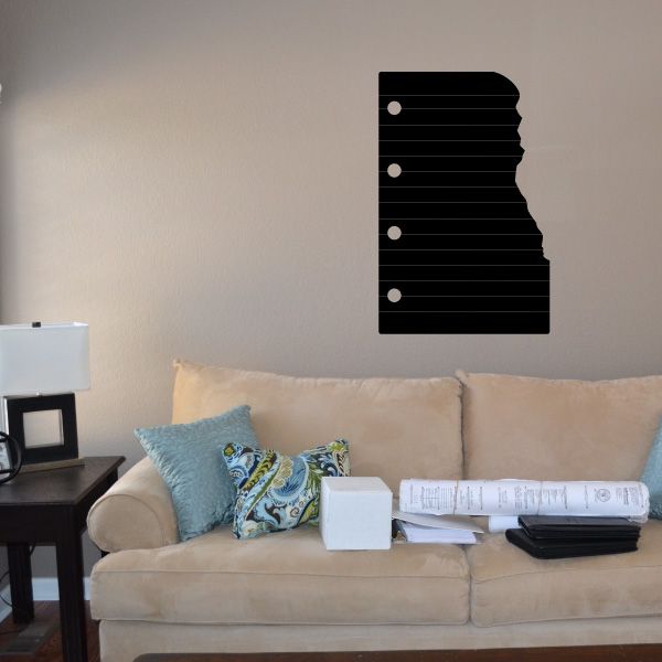 Torn ruled paper decal, black with horizontal lines and dot holes