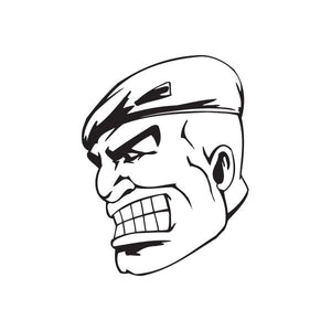 Soldier face decal with beret, black-and-white line art