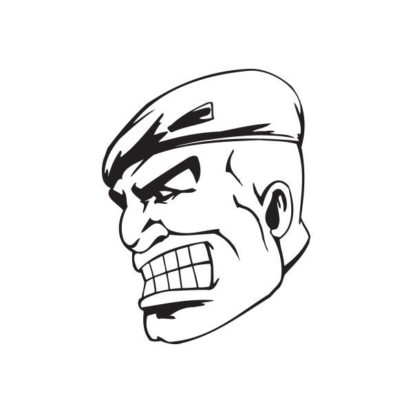 Soldier face decal with beret, black-and-white line art