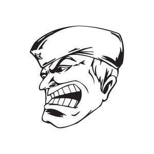 Sailor face decal with tough grin, black line art on white