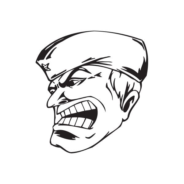 Sailor face decal with tough grin, black line art on white