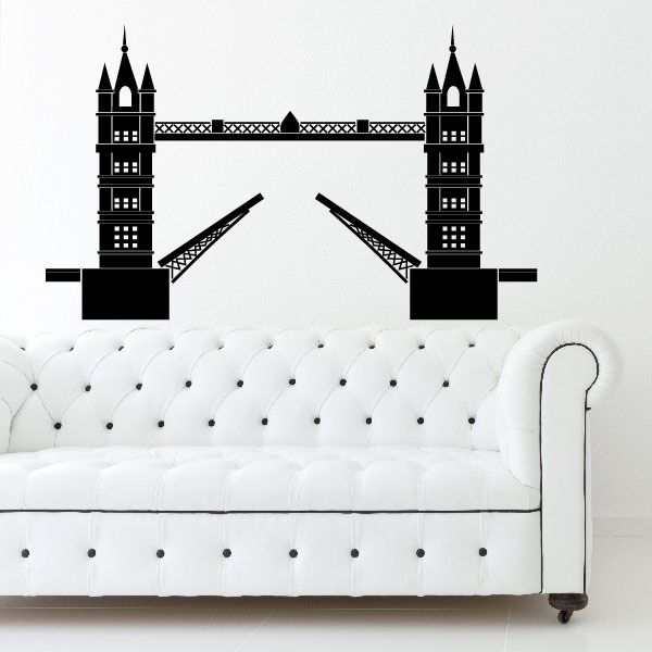 Tower Bridge decal in black silhouette with two towers and arched span
