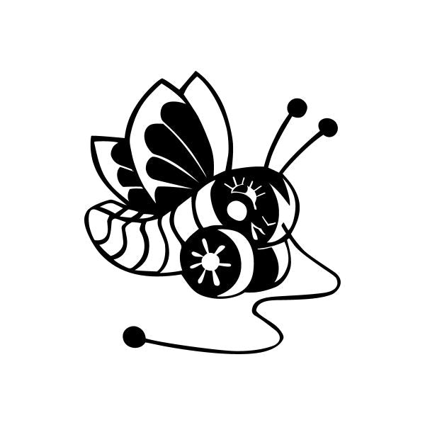 Bee vinyl decal sticker, black-and-white with antenna and flower-like wings