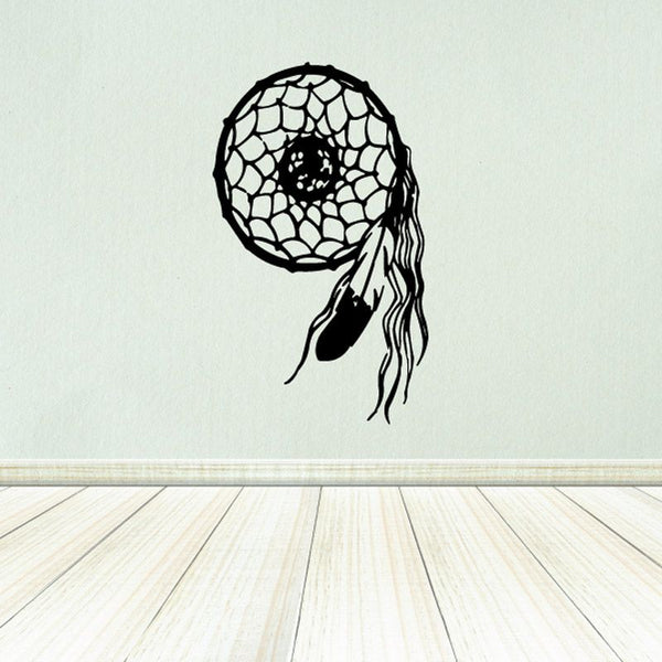 Dream catcher decal with black web and hanging feathers