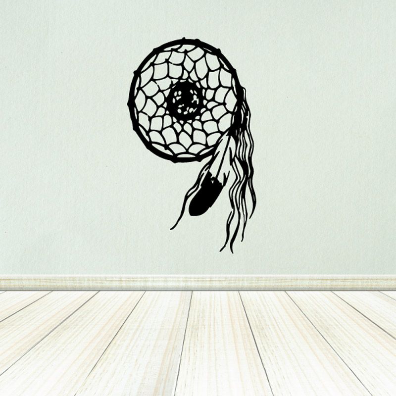 Dream catcher decal with black web and hanging feathers