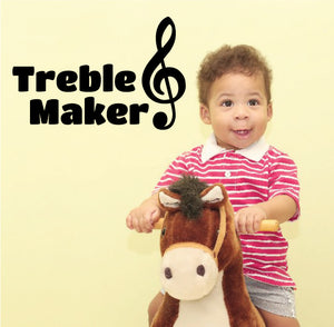 Music treble maker decal with treble clef and bold black lettering