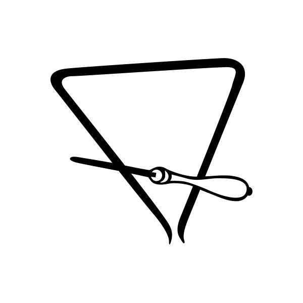 Black triangle music decal with curled note and small bow