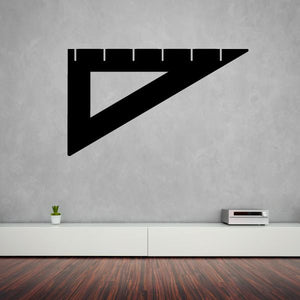 Black triangle and square ruler decal with measuring marks, right-angle corner shape