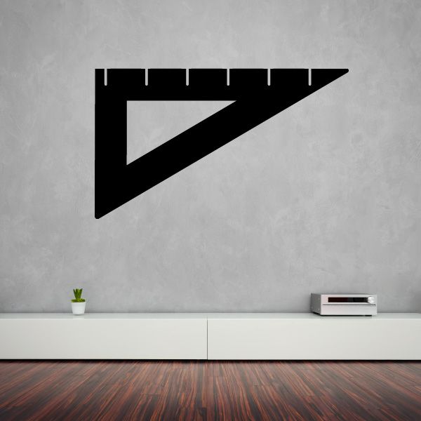 Black triangle and square ruler decal with measuring marks, right-angle corner shape