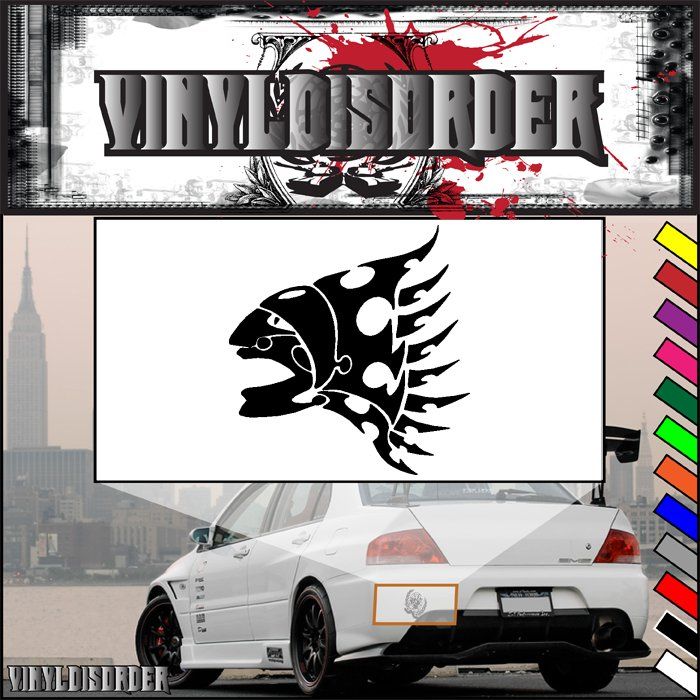 Tribal head headdress decal with black flame-like tribal design on white background