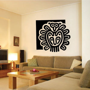 Tribal bird wall decal with white outlined bird in a black square