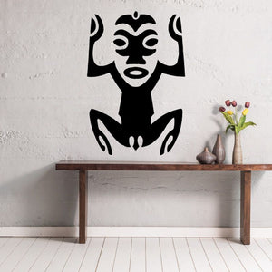 Tribal cave painting decal, black tribal face figure with raised patterns