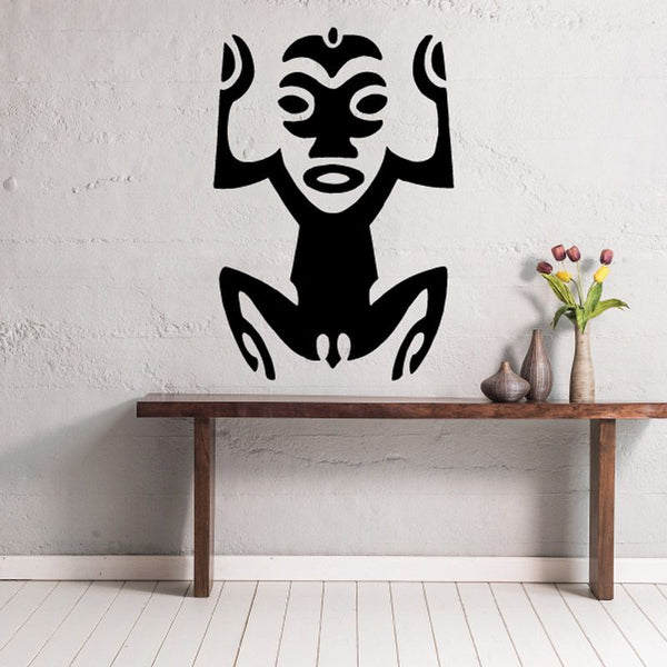 Tribal cave painting decal, black tribal face figure with raised patterns