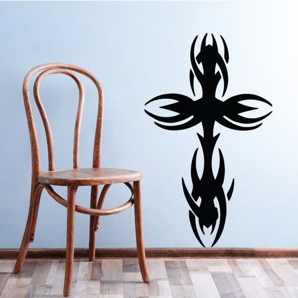 Tribal cross wall decal, black tribal flame design