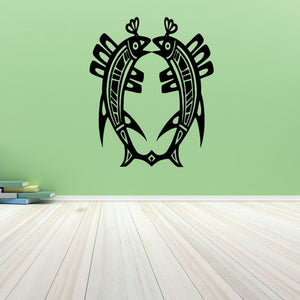 Black tribal fish wall decal with detailed circular tribal patterns