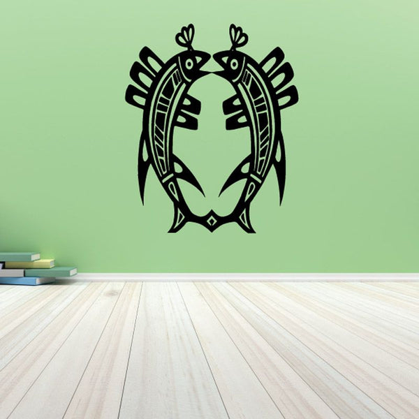 Black tribal fish wall decal with detailed circular tribal patterns