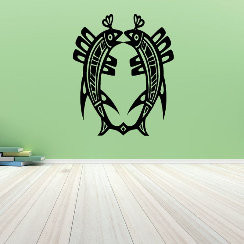 Black tribal fish wall decal with detailed circular tribal patterns