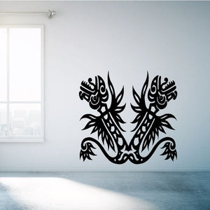 Tribal monster wall decal, black ornate winged creature silhouette