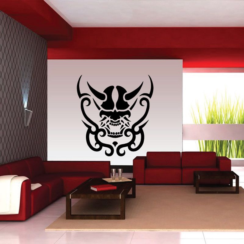 Black stylized oni skull decal with horns and ornate face details