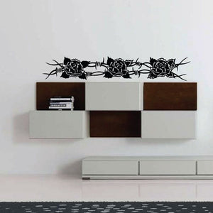 Black tribal roses wall decal with thorny rose stems and leaves strip