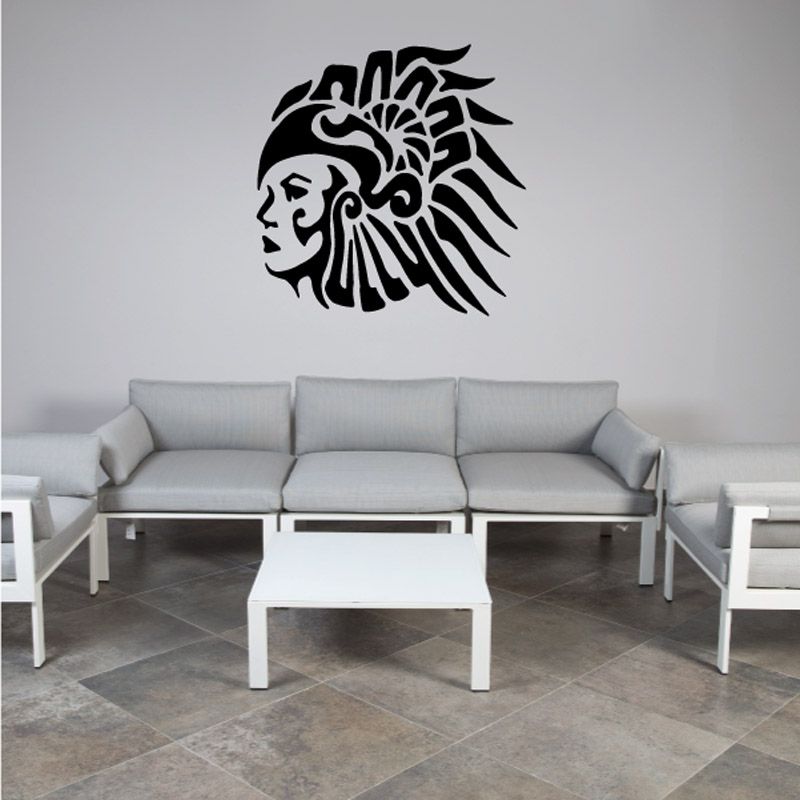 Tribal woman headdress wall decal, black profile silhouette