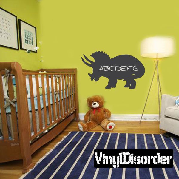 Triceratops chalkboard wall decal with ABCDEF lettering