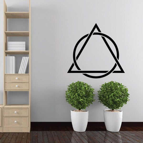 Black trinity circle decal with triangle and interlocking circular lines
