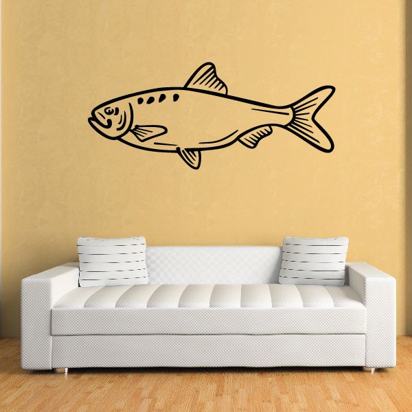 Trout wall decal vinyl sticker with black line-drawn fish illustration
