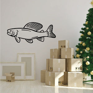 Trout wall decal vinyl sticker, black line-art fish with striped back.