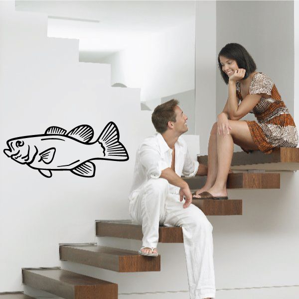Trout wall decal vinyl sticker, black outline fish with fins and tail.